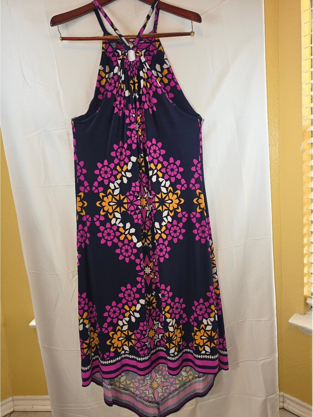 INC International Concepts XL Maxi Dress Navy Pink Orange Geometric Floral
